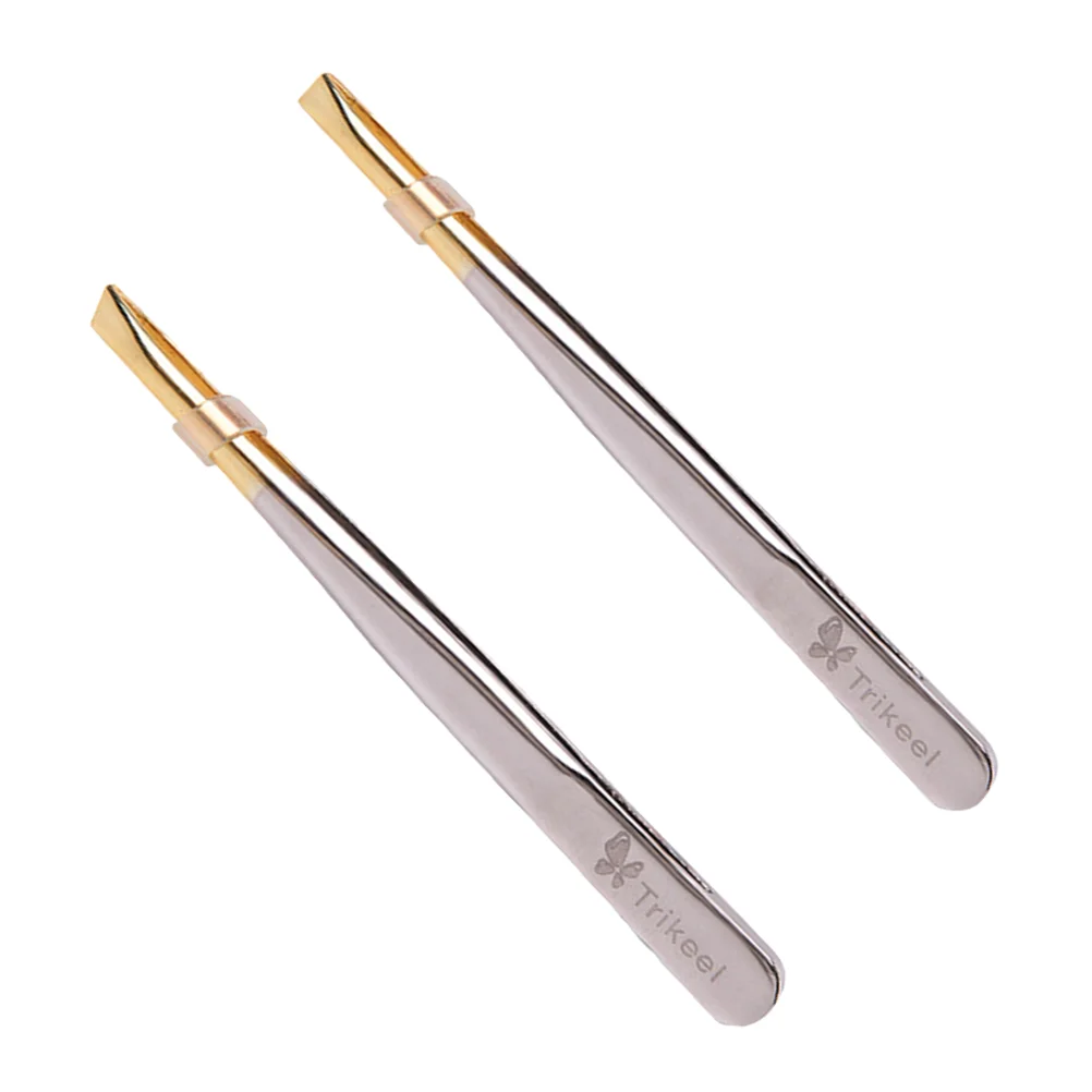 2Pcs Electroplated Stainless Steel Eyebrow Tweezers Eyebrow Clamps Creative Makeup Tweezers (Flat Mouth + Oblique Mouth, 1pc/Eac 4