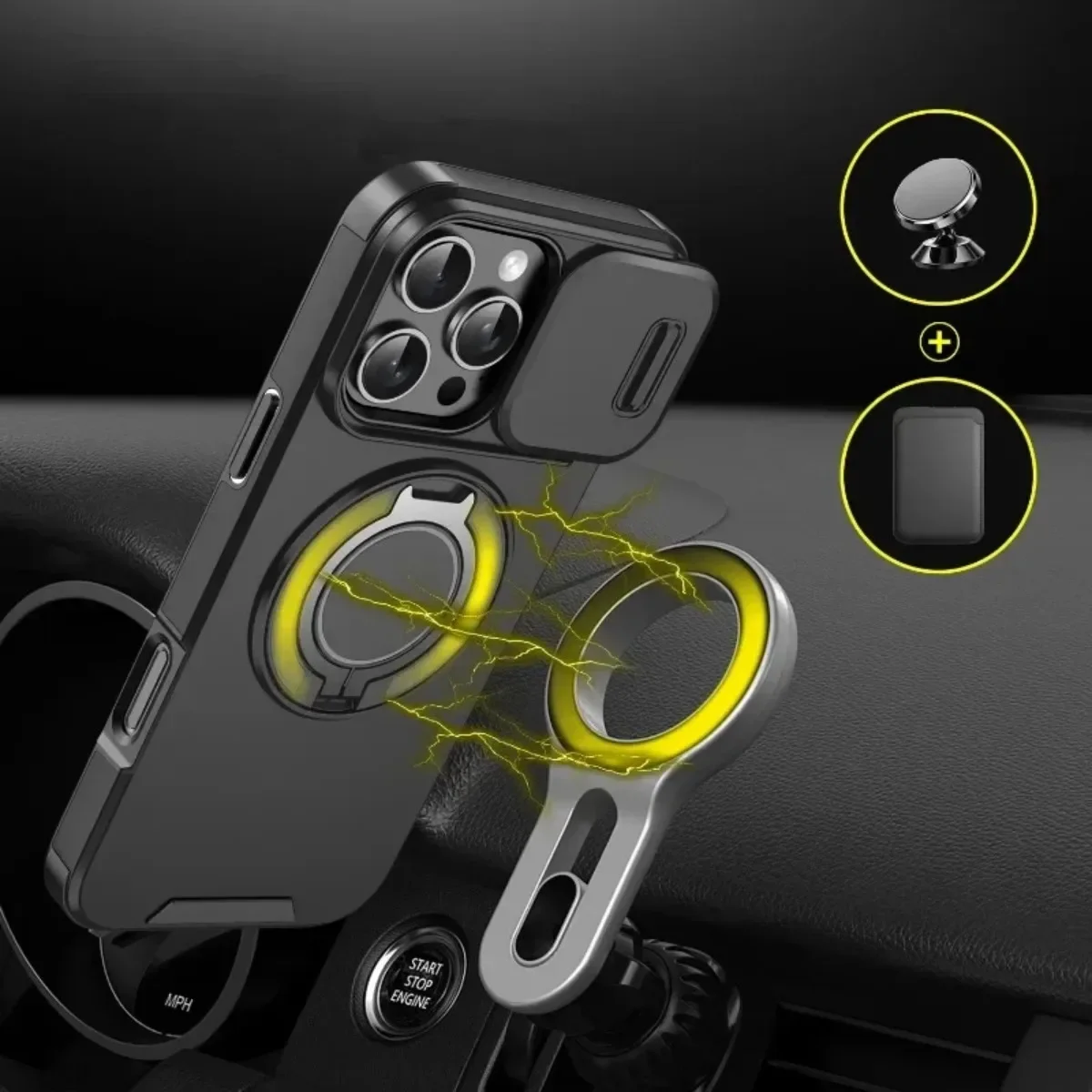 Enhanced Armor Magnetic Case with Lanyard and Slide Camera Protection - Shockproof Cover