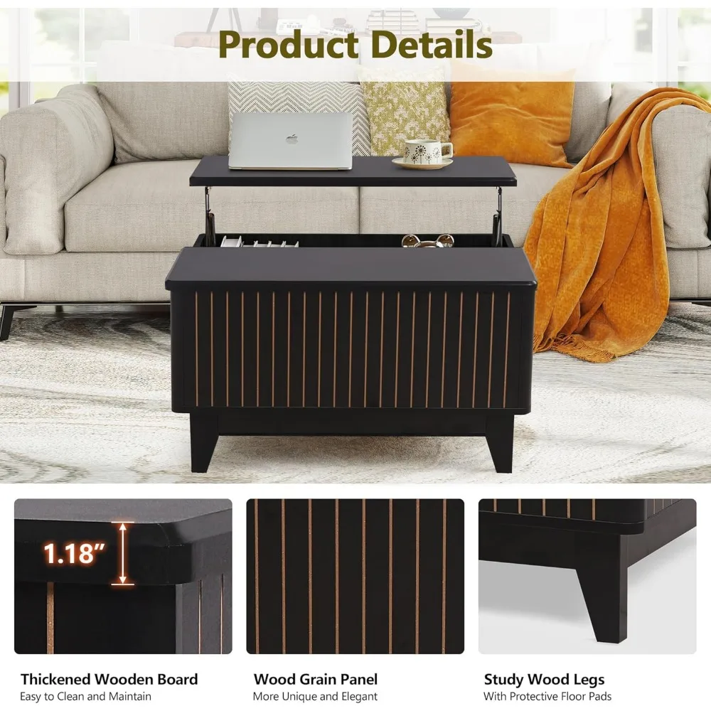Lift Top Coffee Table, Square Coffee Table with Hidden Storage Compartment, Wood Center Table Dining Table for Living Room 5