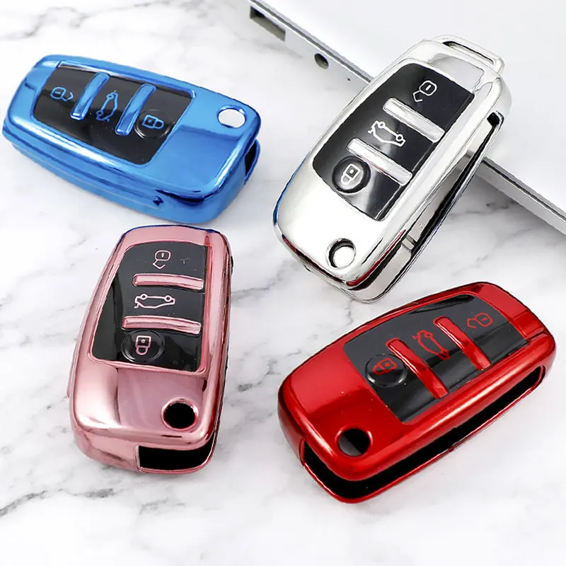 TPU Folding Key Case Bag Cover for Audi A3 A4 A5 A6 A7 Q3 Q5 S6 B6 B7 B8 C6 8P 8V 8L TT RS Car Shell FOB Protector Accessories key case key case cover car key shell