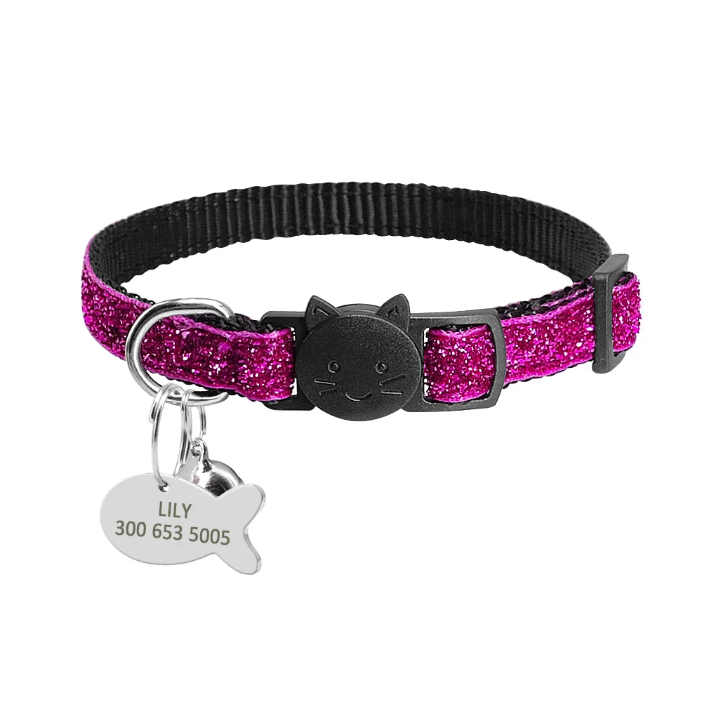 Custom engraved nylon cat collar with quick release – personalized for your kitten or small pet – 1cm width