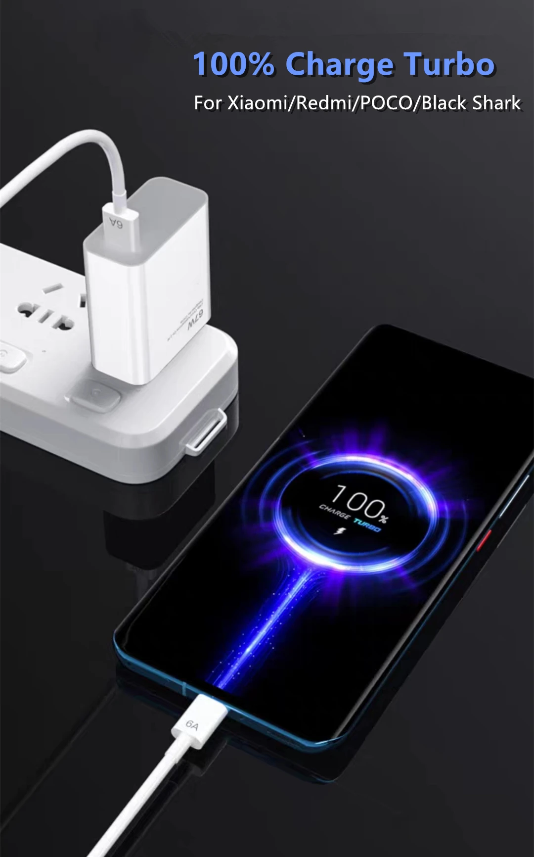 6A 67W Fast Wall Charger For Xiaomi 10 11 12 Lite 13 14 15 Redmi Note 11T 12T 13 Pro POCO Turbo Charge Type-C USB Charging Cable