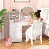 Kids Vanity, Princess Makeup Desk and Chair Set with Lights Mirror Drawer Storage Shelves, Vanity Set for Toddler Girls 3