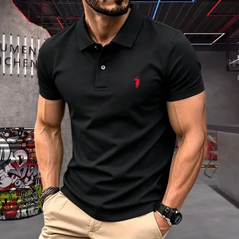 Polo da uomo a maniche corte in 100% poliestere, di alta gamma, con ricamo pony, per l'estate 2026, lusso e moda, top da golf, T-shirt casual