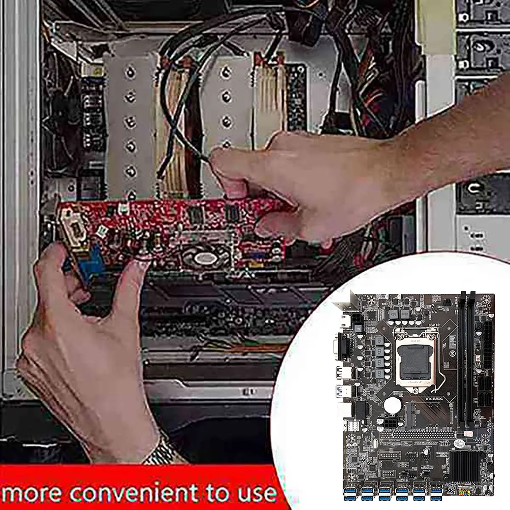B250C BTC Mining MotherboardG3900 CPU+Thermal Pad+Fan+Screwdriver 12 USB3.0 Slots LGA1151 DDR4 RAM SATA3.0+MSATA
