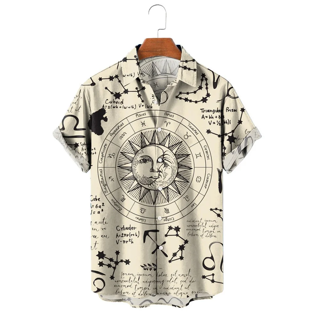 

HX Fashion Men's Shirts Vintage Pattern Sun 3D Printed Casual Shirt Short Sleeve Beach Shirt Camisas Dropshipping