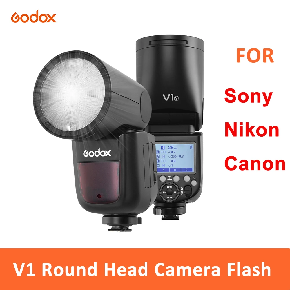Camera Flash RU Stock Godox V1 Flash V1C V1N V1S V1Pro X3C Camera Flash Speedlite Round Head Wireless 2.4G Fresnel Zoom For Canon Nikon Sony