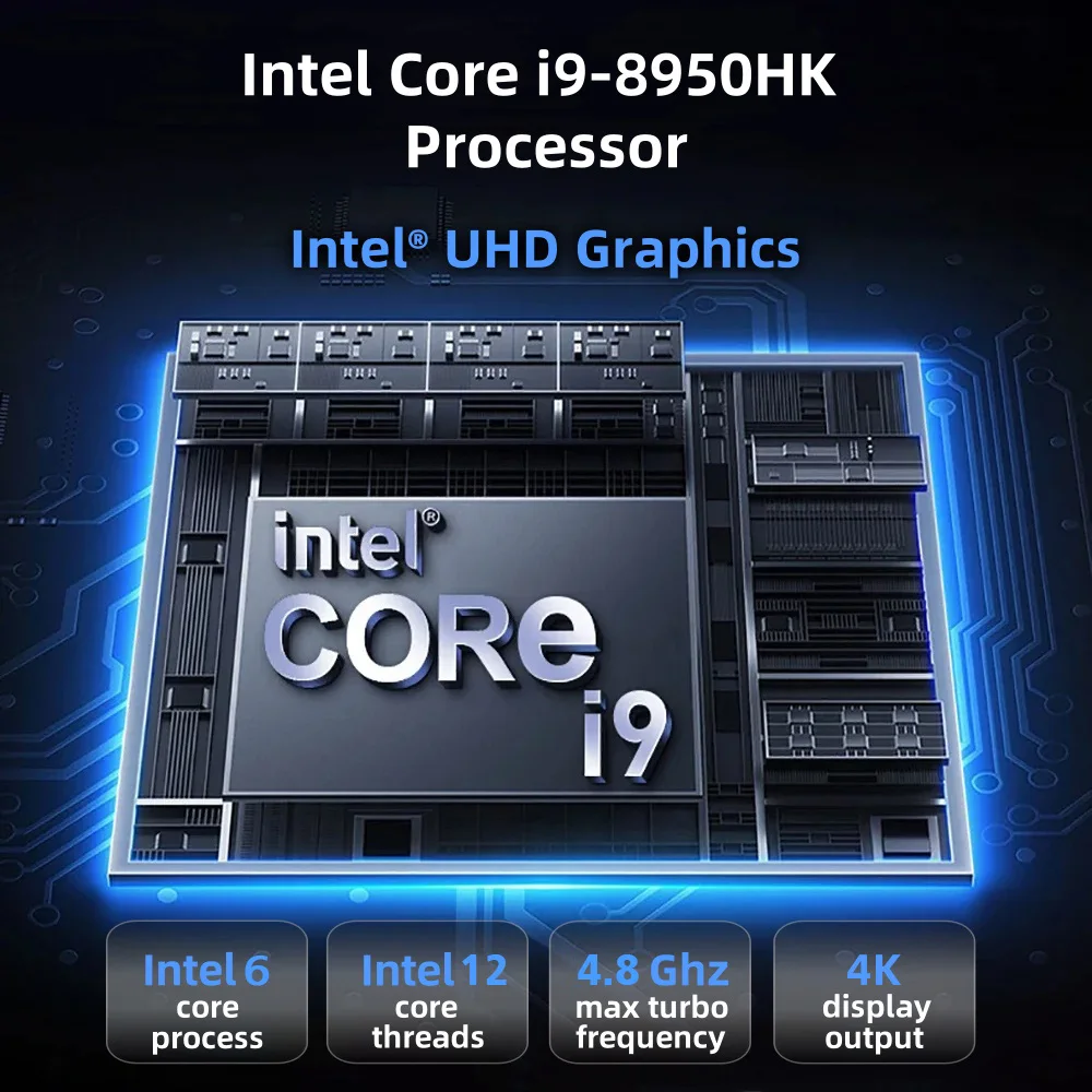 휴대용 미니 데스크탑 PC Windows 11 Intel Core i9 8950HK DDR4 16GB 1TB 2TB SSD 게임용 PC Type-C 4K 60Hz 미니 PC 컴퓨터