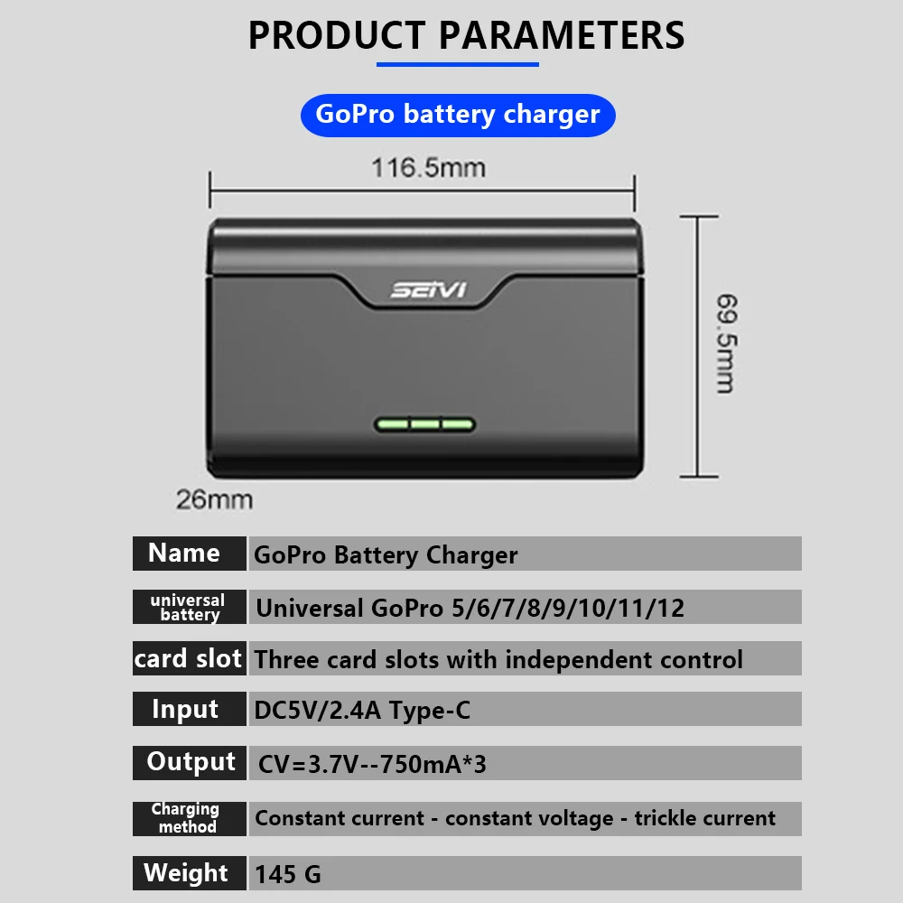 Chargeur rapide USB-C pour batteries GoPro Hero 7/8/9/10/11/12 - 1 ou 2 chargeurs
