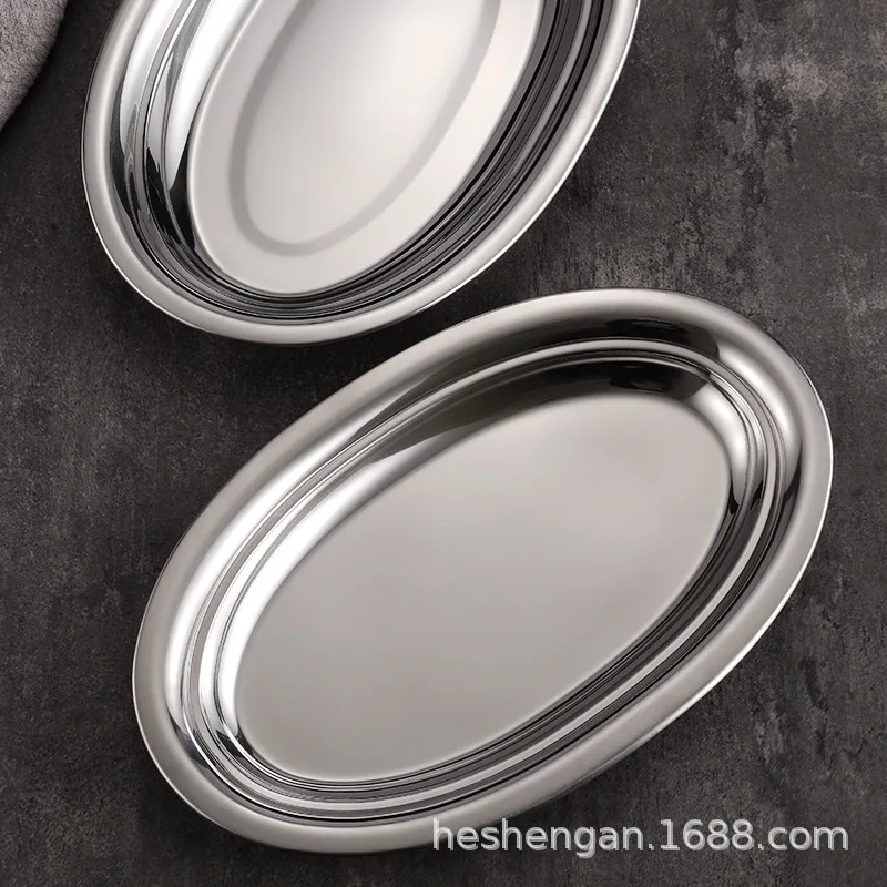 Stainless Steel Oval Plate Egg-shaped Steamed Fish Plate Korean Gold Plate Barbecue Rice Noodle dining dish