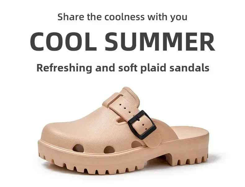 Sommer Neue Heels Clogs Frauen EVA Durchbrochene Sandalen Weiche Plattform Moderne Hausschuhe Straße Strand Rutschen Schuh Freizeit Maultiere Amagi – Detail 3