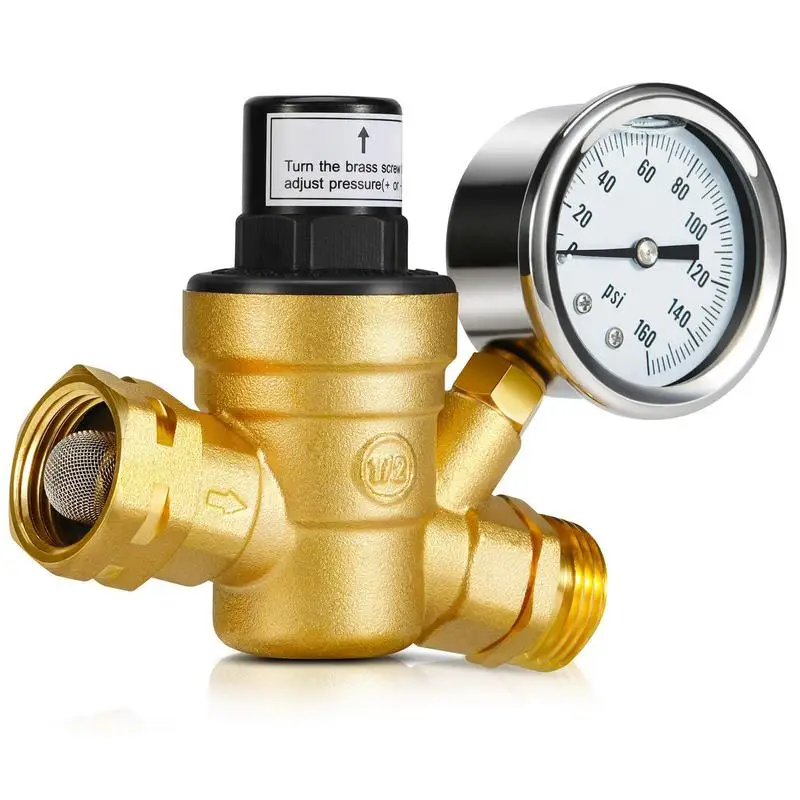 

Rv Water Pressure Regulator Adjustable Water Pressure Reducer With Gauge And Inlet-screened Filter Camper Must-Have For RV