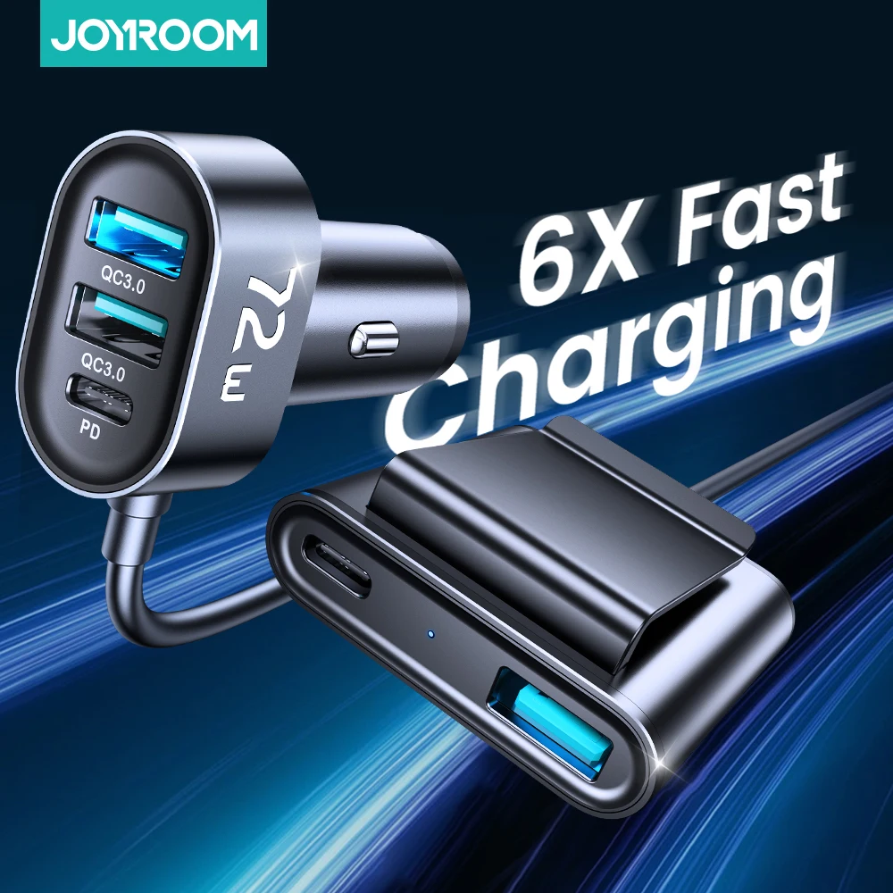 5 Ports 72W Multi Car Charger Adapter USB Type C QC 3.0 PD 3.0 Fast Charger with 1.5m Cable for iPhone