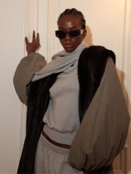 Luxury Faux Fur Collar Long Jacket For Women Oversize Lapel Commuter Overcoat High Street Coat 2025 New Lady Fall Winter Outwear