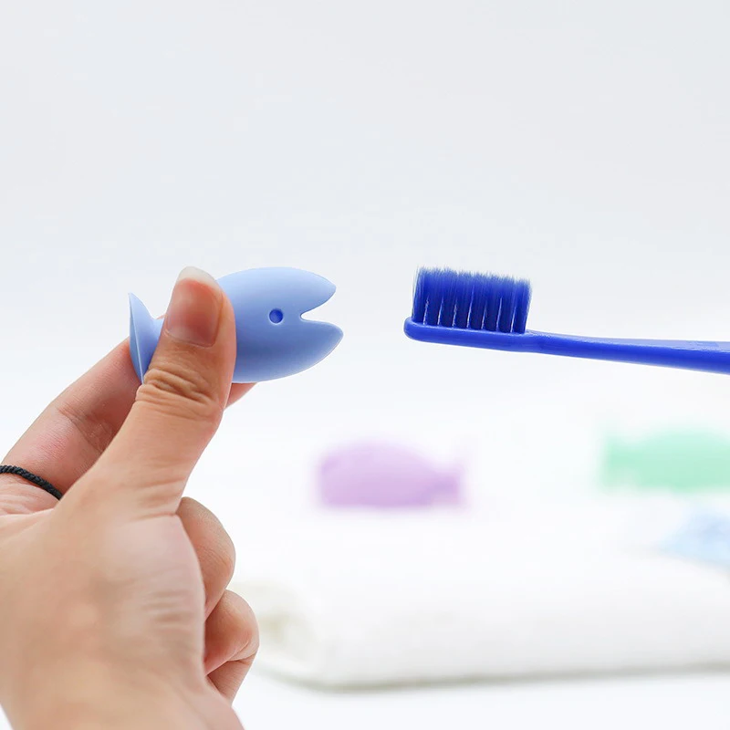 Tooth Brush Cover Caps Stand Cute Standing Portable Travel Toothbrush Head Cover Cute Fish Shape Silicone Suction Cup Toothbrush