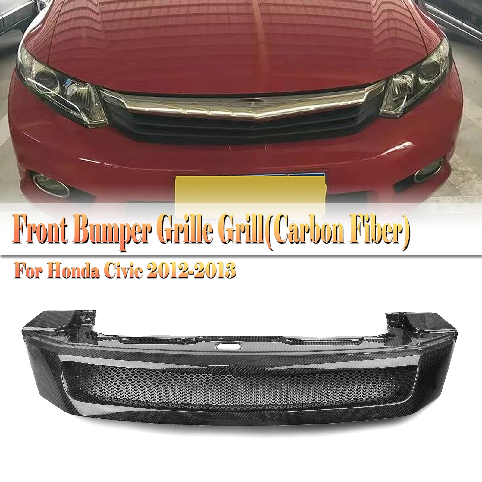 

Передняя решетка гоночного гриля для Honda Civic 2012-2013 Седан 4 двери реальное углеродное волокно/Стекловолокно верхний бампер Женский комплект
