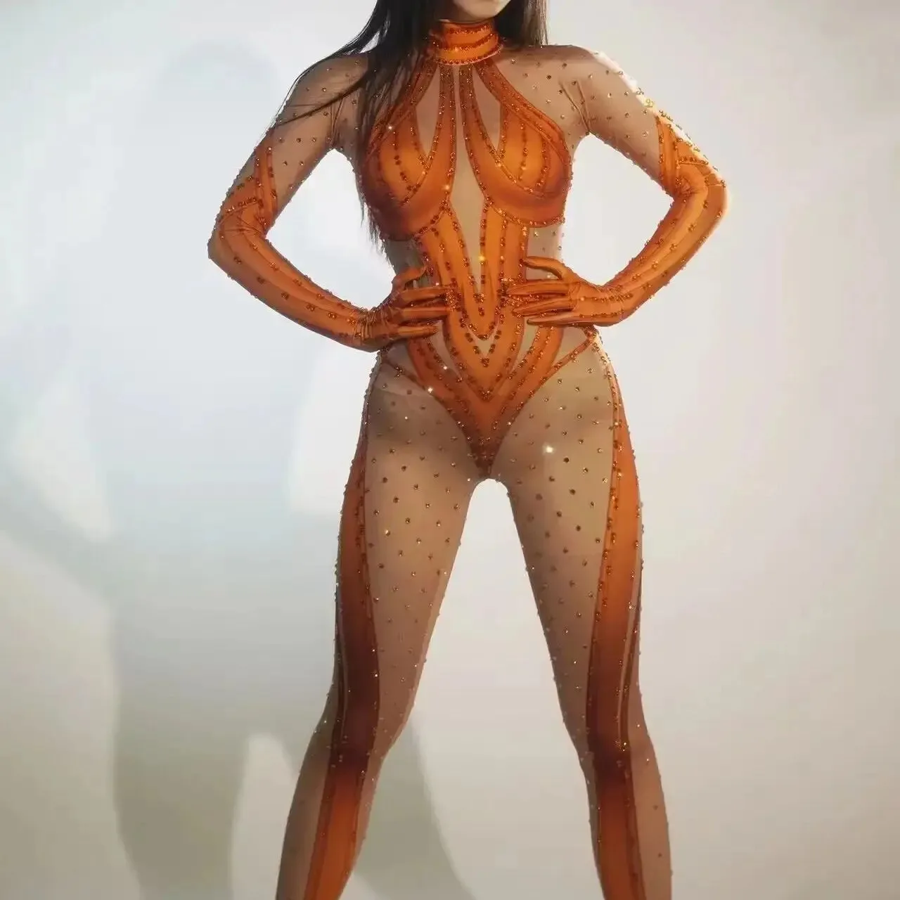 Unitard Rhinestones Stretch Jumpsuit dance dress rhinestones dress sexy evening dress