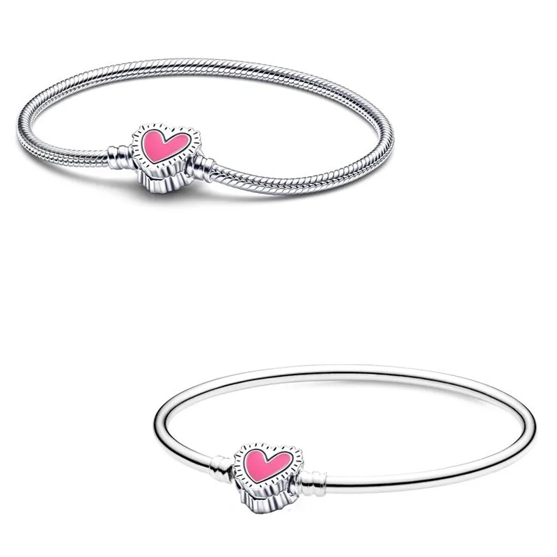 

Original Moments Radiant Heart Snake Chain Bracelet Bangle Fit Women 925 Sterling Silver Bead Charm Fashion Jewelry