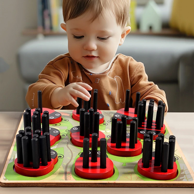 Wooden Ladybug Stick Counting Game Montessori Math Toys for Toddlers Learning Numbers Matching Sensory Educational Toys