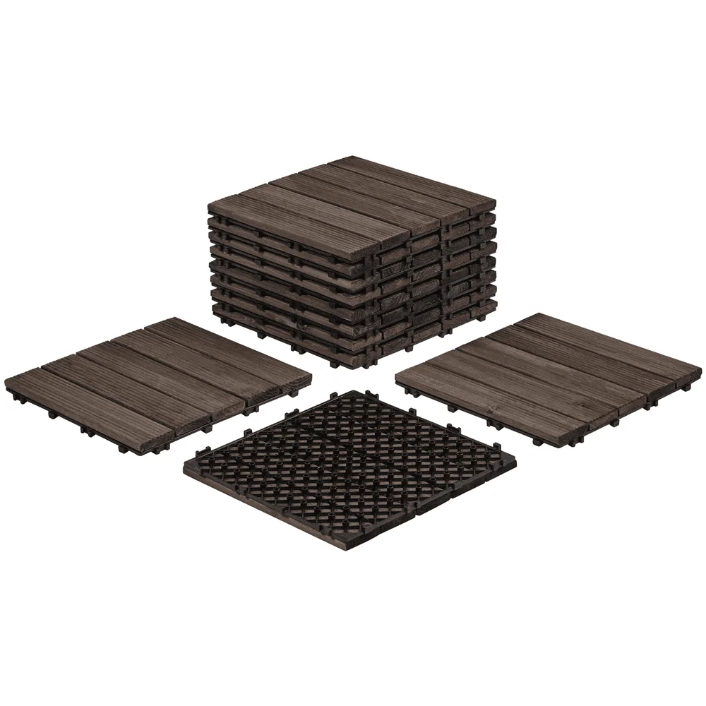

12" x 12" Interlocking Wood Flooring Tiles for Indoor & Outdoor, 11pcs, Black