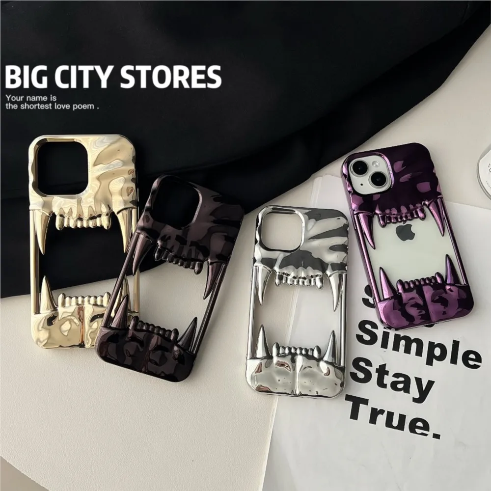 Luxury 3D Electroplated Tiger Teeth Hollow Phone Case - Shockproof Protective Soft Cover