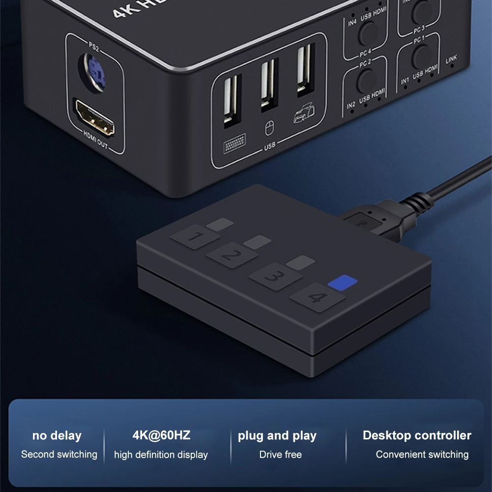 HDMI ȣȯ KVM ó ڽ, ũž Ʈѷ   Ű 콺 , 4K 60Hz HDMI USB KVM ó, 4 in 1 Out