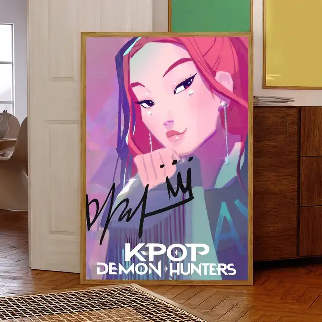 Affiche de film KPop Demon Hunters, peinture auto-adhésive, décoration de salon, de bureau, chambre à coucher, imprimés d'autocollants muraux pour la maison 5