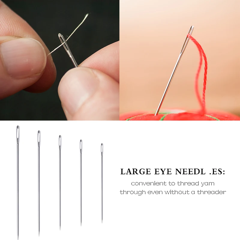 2/4tube Stainless Steel Large Eye Sewing Needles 5 Sizes Stitching