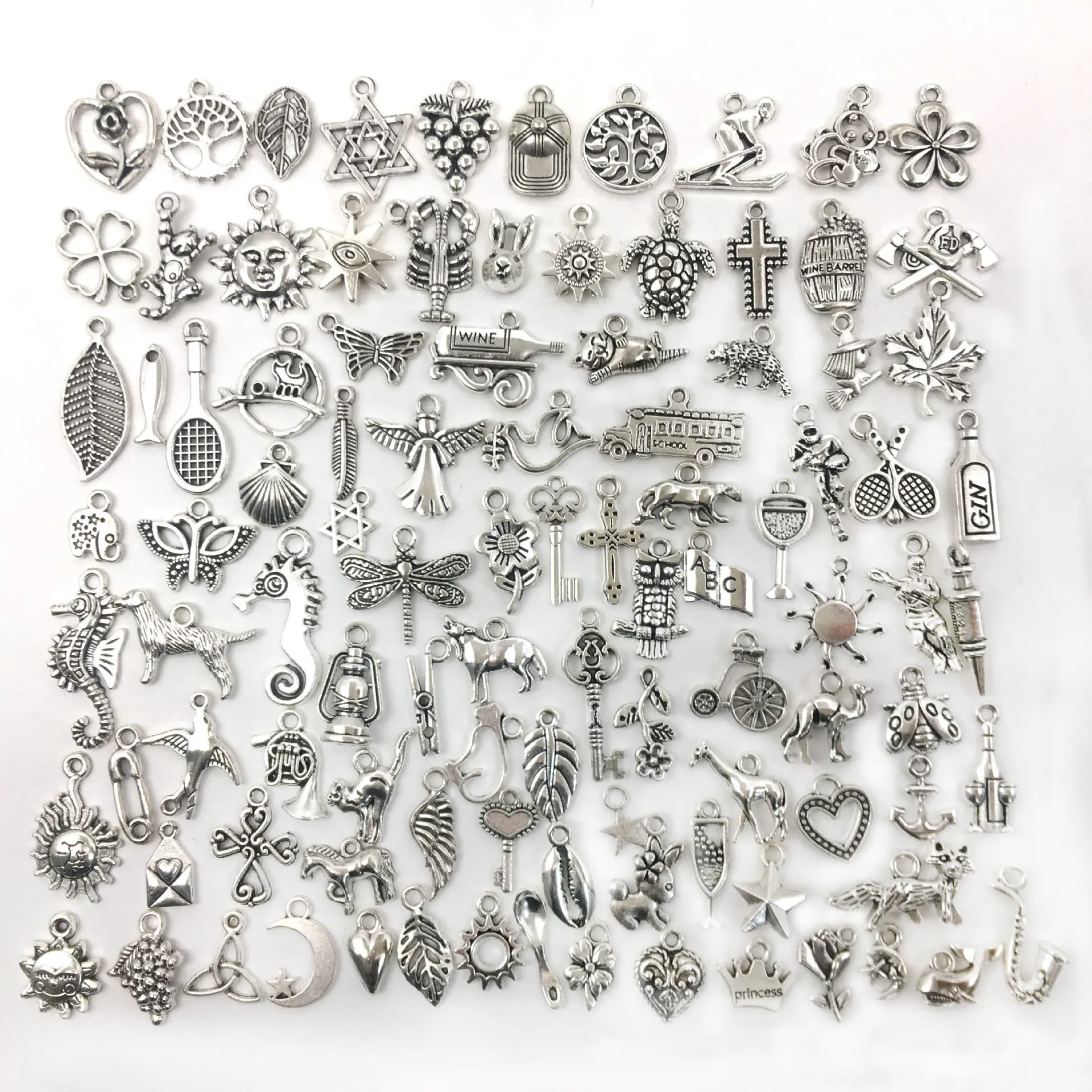 

100pcs Vintage jewelry diy charms for bracelets necklaces DIY making beading pendants Tibetan silver