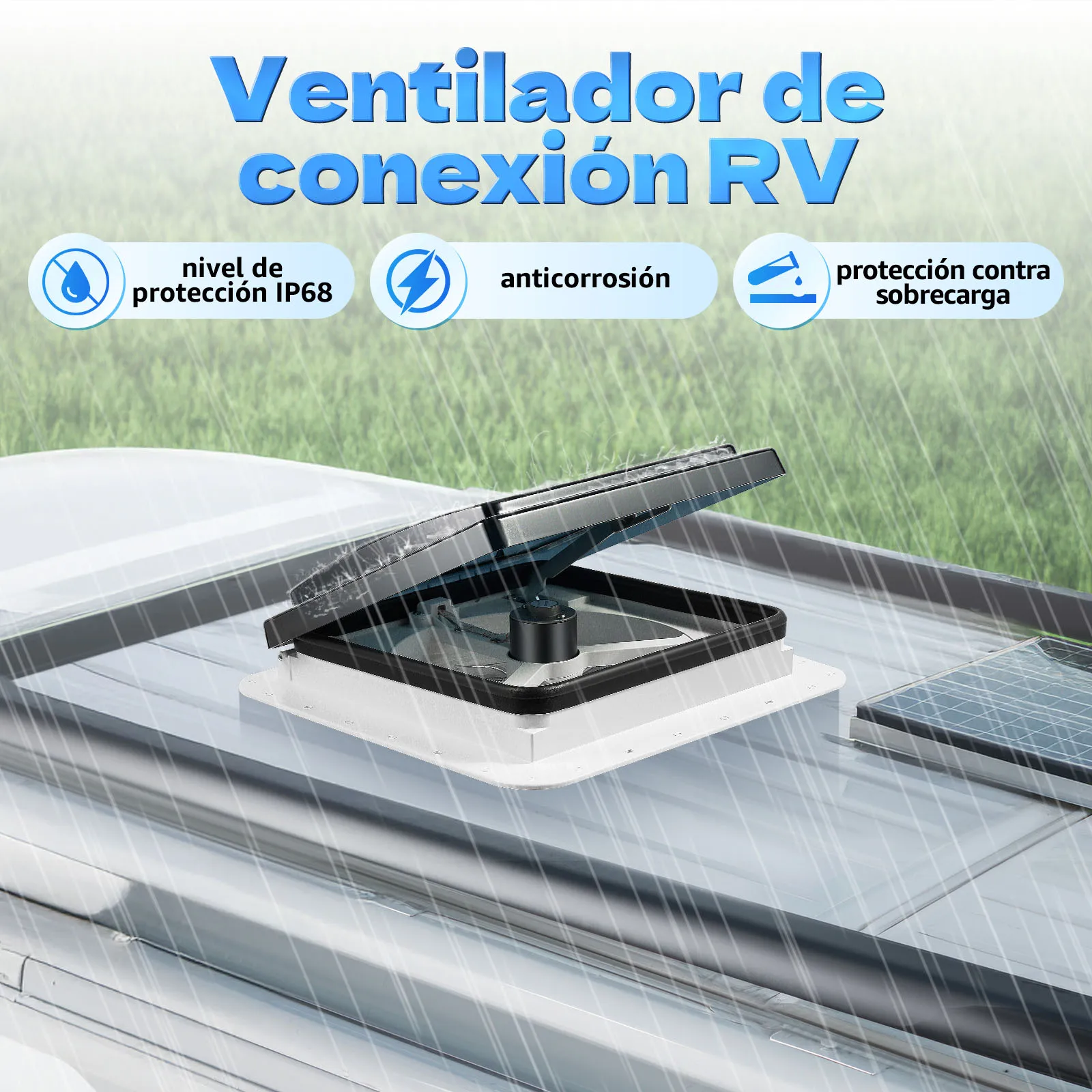 Caravan Roof Vent Fan for RV Light-transmitting Window Motorhome Air Ventilation Automatic Exhaust Fan with LED Light 12V