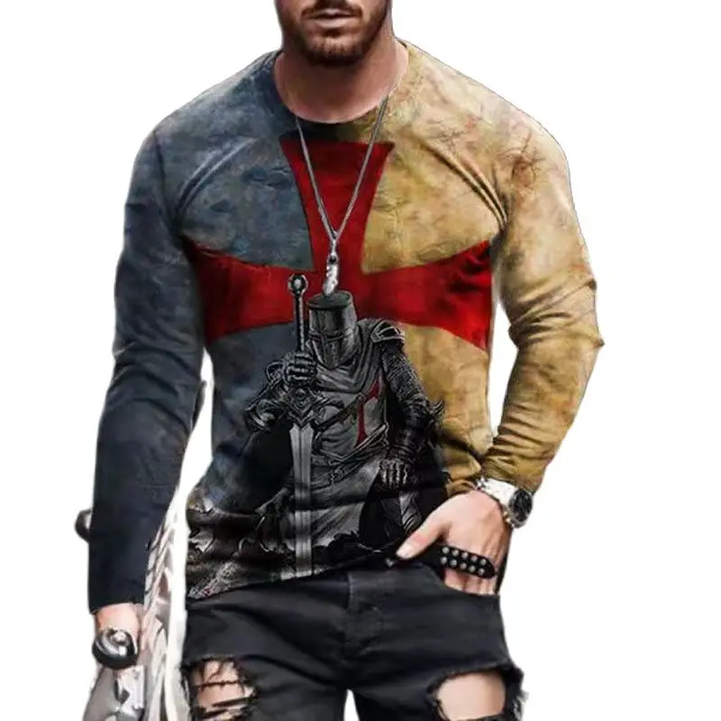 2022  Men'S T-Shirt Fashion King Printed Pattern Long Sleeve Round Neck Oversized Top Street Spring Personalized Clothes Shirt