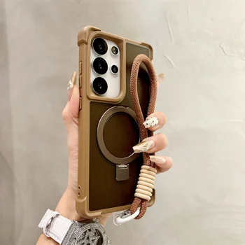 Luxury Lanyard Magnetic Armor Folding Stand Phone Case For Samsung S24 S25 Plus S23 Ultra 5G Shockproof Protective Back Cover 2