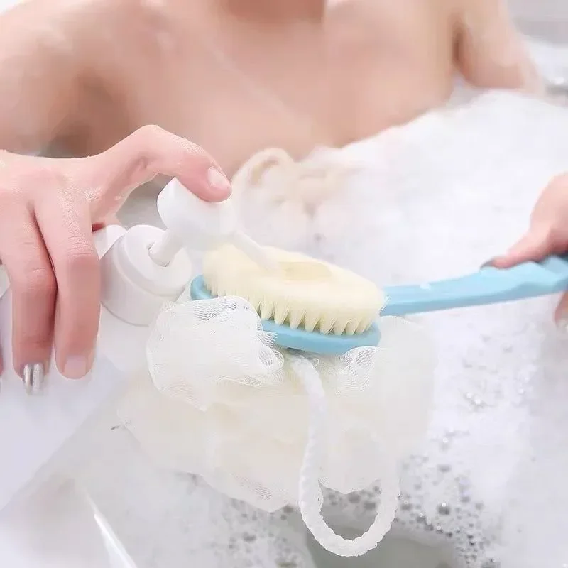 2-in-1 Bath Body Scrubber Brush Soft Back Brush Exfoliating Bath Shower Sponge Scrubbing Bathroom Shower Cleaning Tool