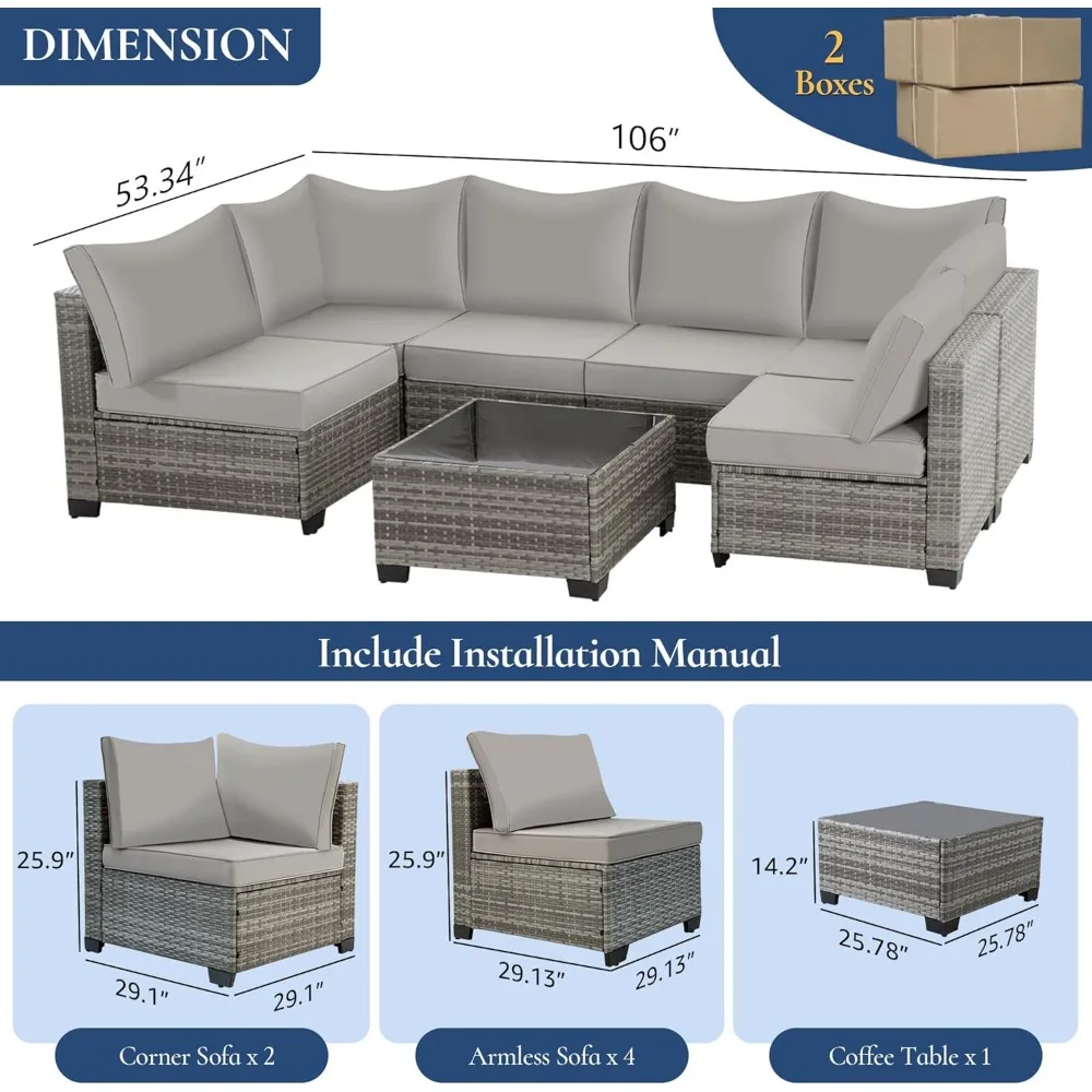 Outdoor Patio Furniture Set,Wicker Sectional Sofa Set Rattan Modular Patio Conversation Sets with Cushions Couch Set&Table 5