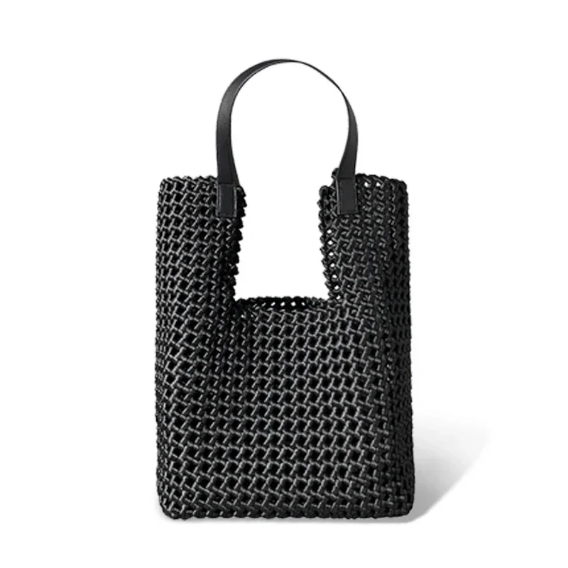 

2 Pcs Set Leather Woven Tote Bag for Women Hollow Out Design Plaited Female Handbag Shoulder Shopper Bag Clutch Purse