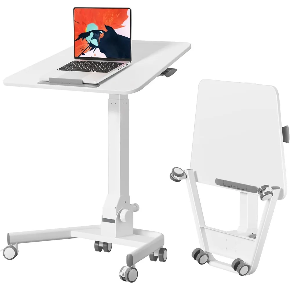 Foldable Mobile Standing Desk, 90&deg; Tiltable Rolling Standing Desk, Height Adjustable Portable Laptop Desk on Wheels