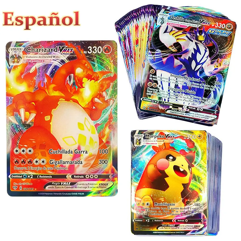60-120pcs Spanish Pokemon Cards 100 Vmax 50ex Spain Pokmon Pikachu Mega  Display Shining Card Childer Game Battle Tag Team Toys - Game Collection  Cards - AliExpress