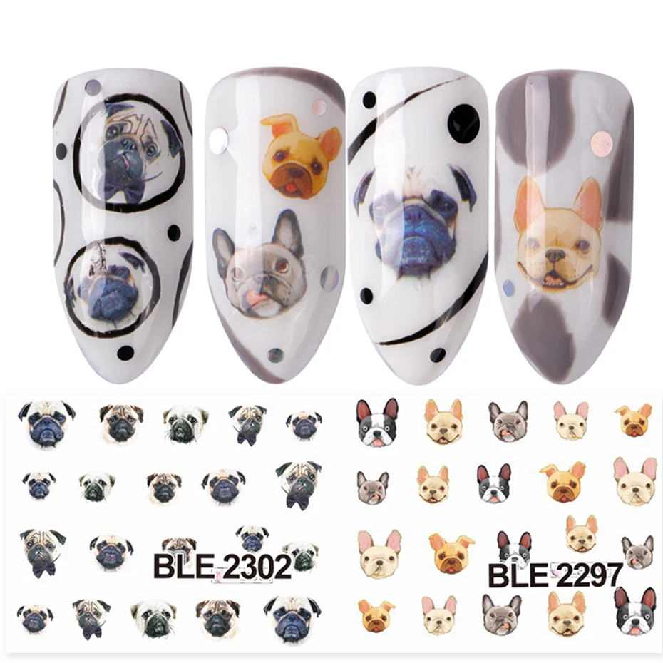1 Sheet Cute Dog Nail Art Water Transfer Stickers Water Decals Nail Tips Decals DIY Manicure Art Tattoos LABLE2292-2302