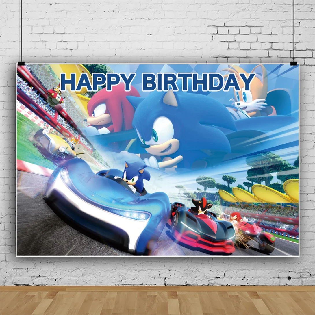 Fondo de fotografía de Sonic The Hedgehog para fotografía, suministros para fiestas de cumpleaños y baby shower, accesorios para niños, pancarta decorativa