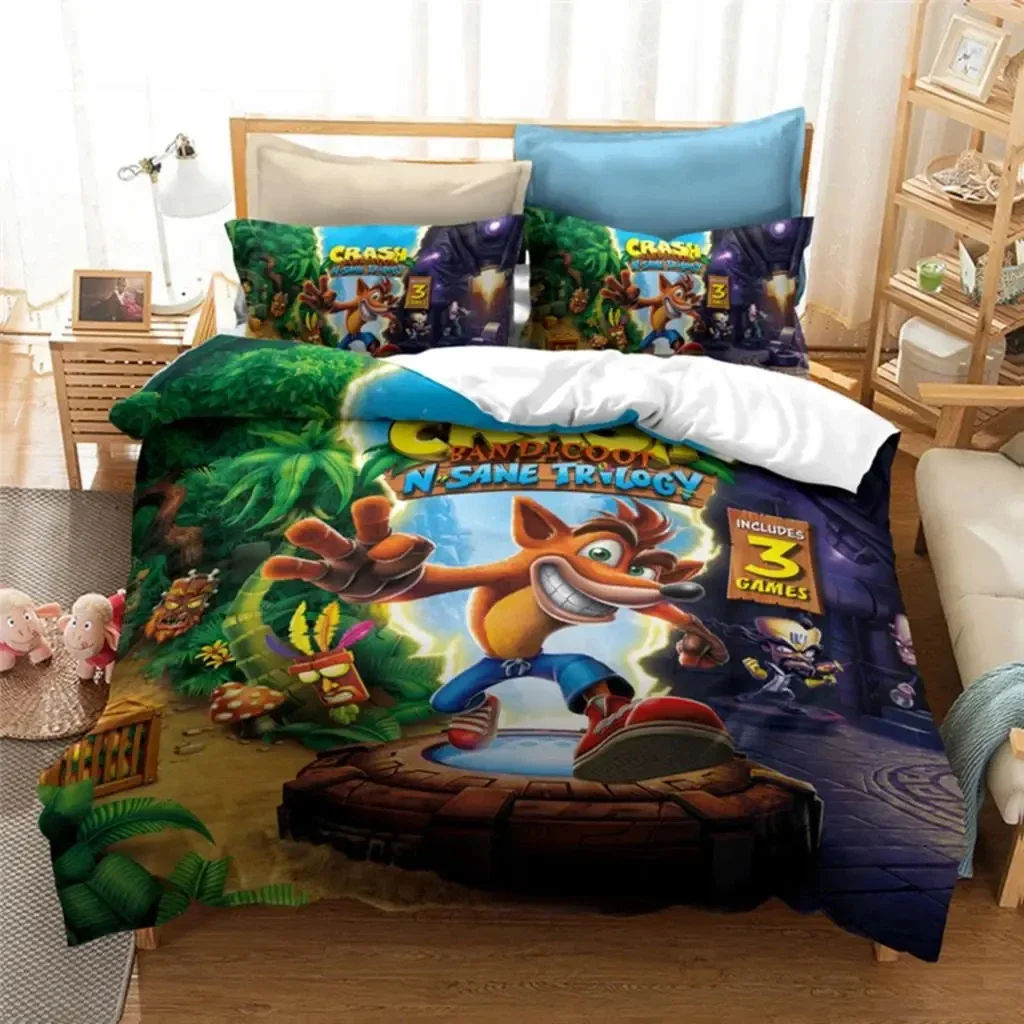 Game Crash Bandicoot Bedding Set Boys Girls Twin Queen Size Duvet Cover Pillowcase Bed Kids Adult Fashion Home Textileextile 3