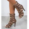 Leopard Peep Toe Boot Stilettos Jazz Dance Lady Shoes Ballroom Suede Sole Customizable Outdoor Booties Plus Size 4