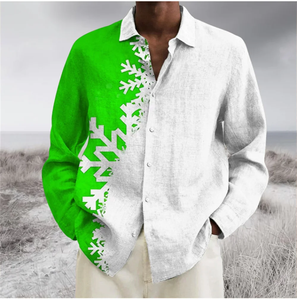 2023 New Men's Christmas Print Long Sleeve Shirt Casual Outdoor Holiday Party Men's Clothing Top Plus Size Christmas Gift