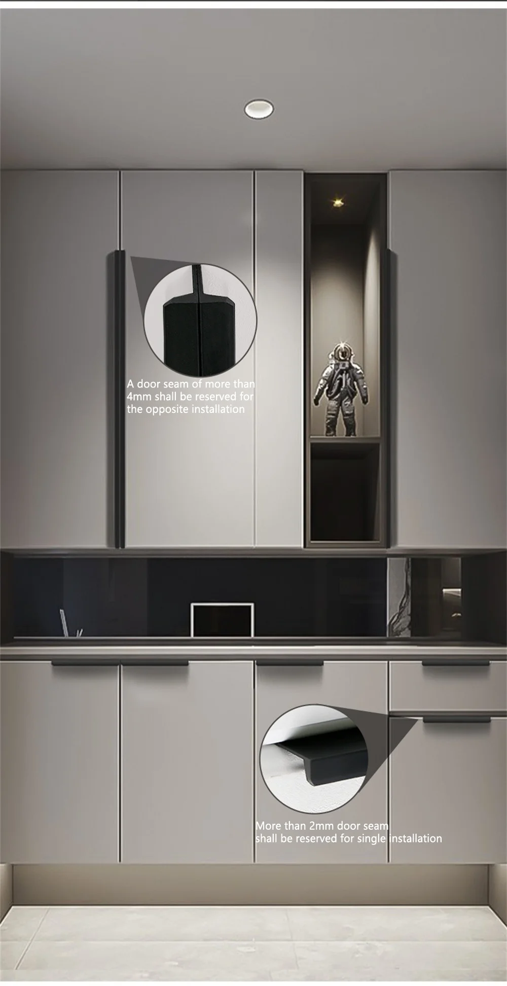 Description Picture 4 of itemNon-punch Furniture Handle Brushed Gold Silver Matte Black Lacquer White Cabinet Handles Hidden Handles for Cabinets and Drawers