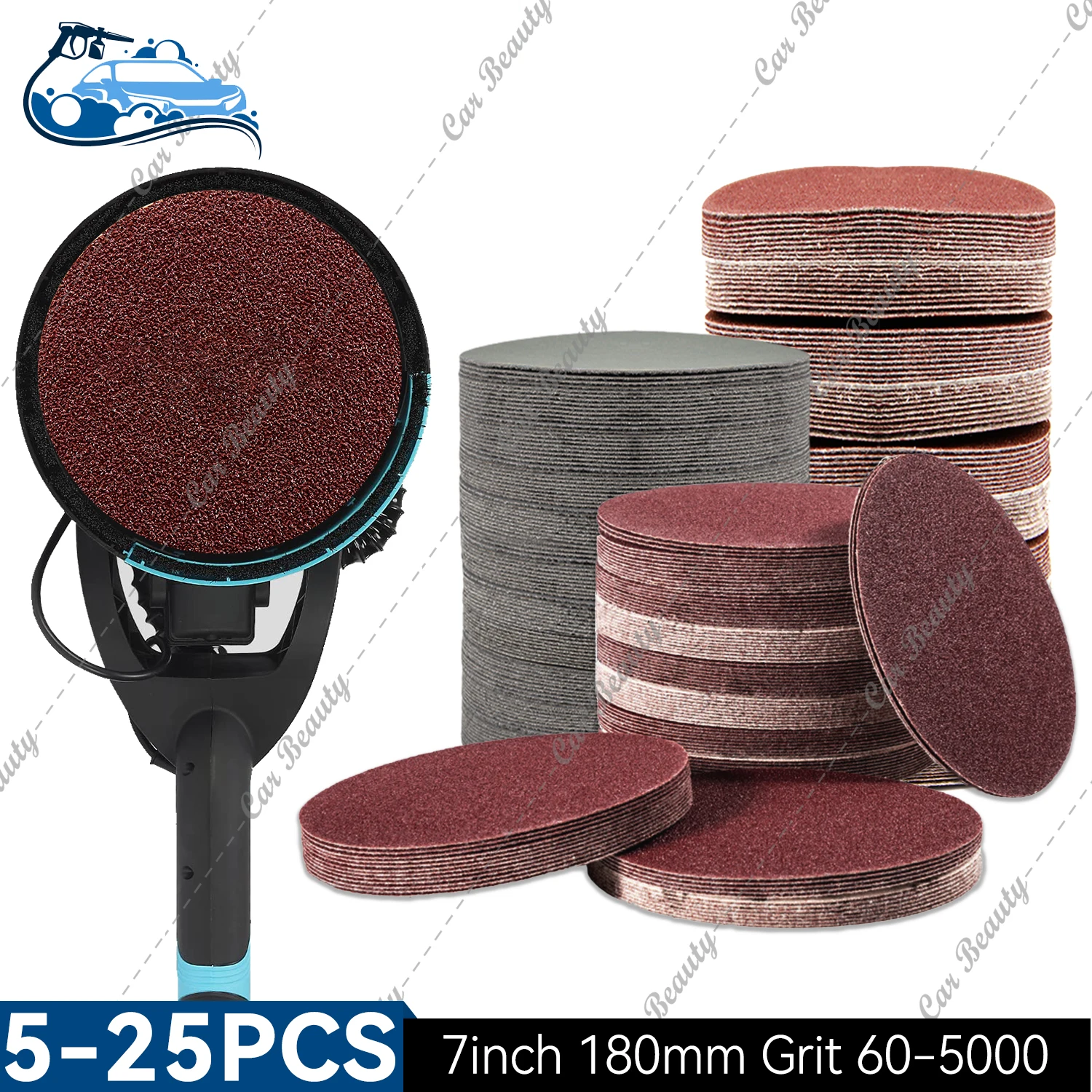 Sanding Discs Sandpaper Set Polish Sand Paper Sandpaper Tools Mini Sandpaper Kit Sander Pads 180mm 7inch Hook and Loop Sanding Discs Dry Sandpaper For Random Orbit Drywall Sander Grit 60-5000