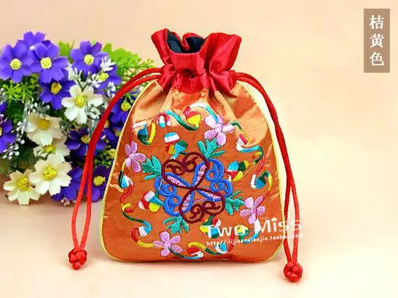 

Satins Two Color Embroidery Colorful Jewelry Packaging Drawstring Pouch Jin Bag Coin Purse Storage Pocket Case For Necklace