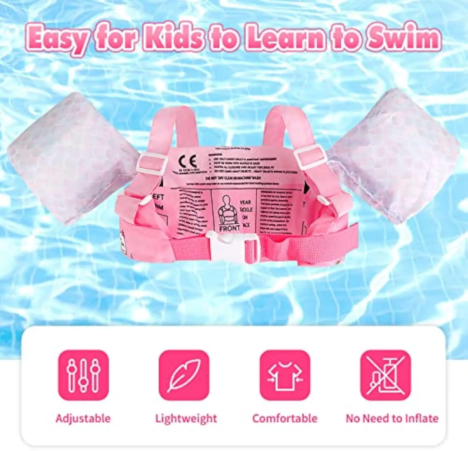Toddler Swim Vest-Toddler Floaties Jacket & Water Wings for Boys & Girls-Durable Adjustable Fit Secure Comfortable