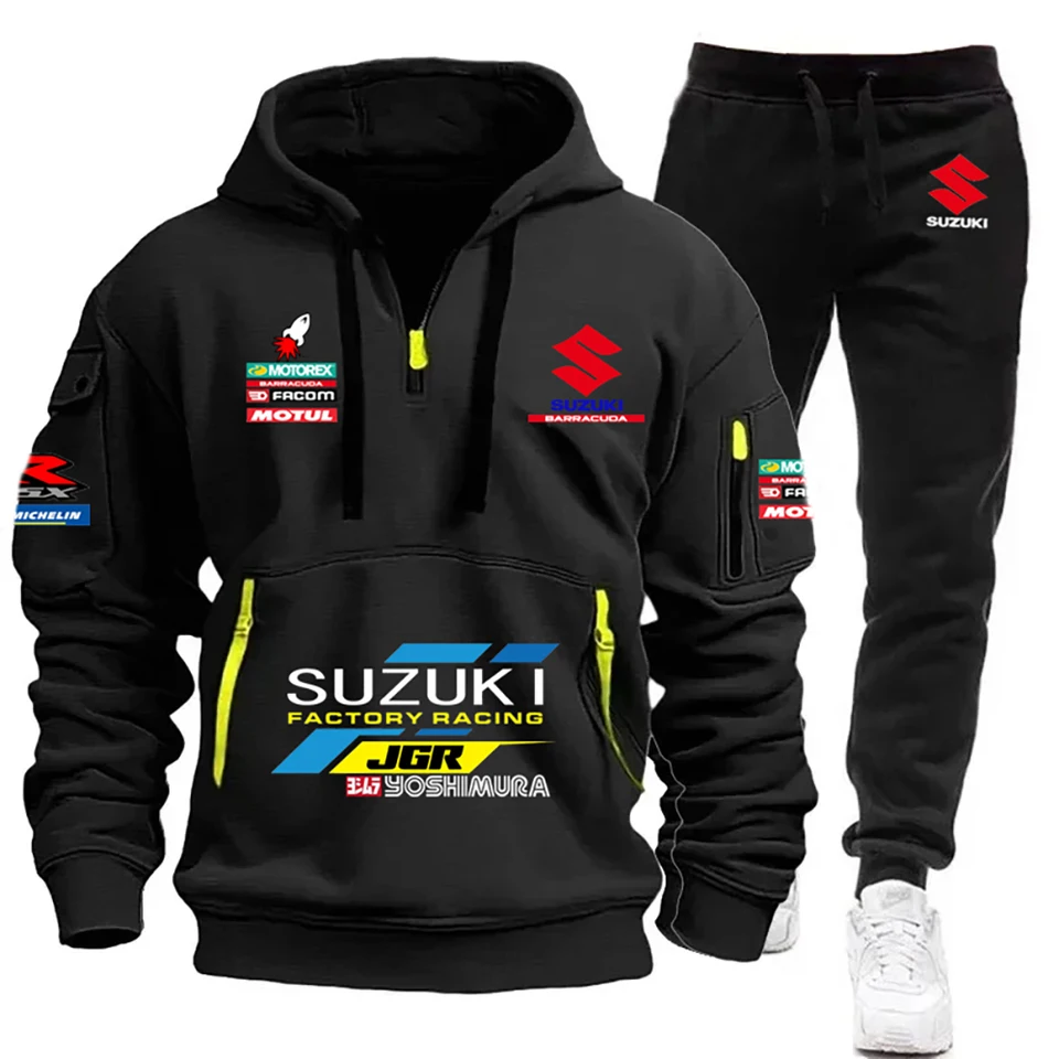 2025 Suzuki Men's Hoodie, Half-Zipper Multi-Pocket Sweatshirt +