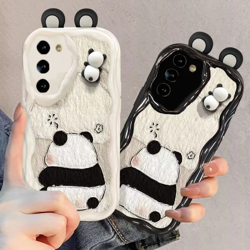 Simpatica Custodia 3D Ear Panda Bear Per Samsung Galaxy A04 A04S A04E A13 A73 A12 A22 A32 A52 A52S A72 A51 A71 A30 Custodia Morbida In Silicone
