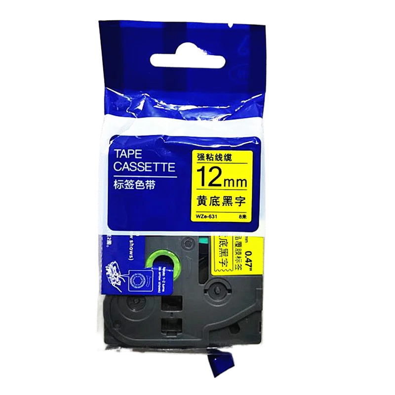 

5/10/20PCS Compatible Label Tape wze-631 12mmX8m Satin Ribbon Label Tape Black On Yellow Label Maker For P-Touch Label Printer