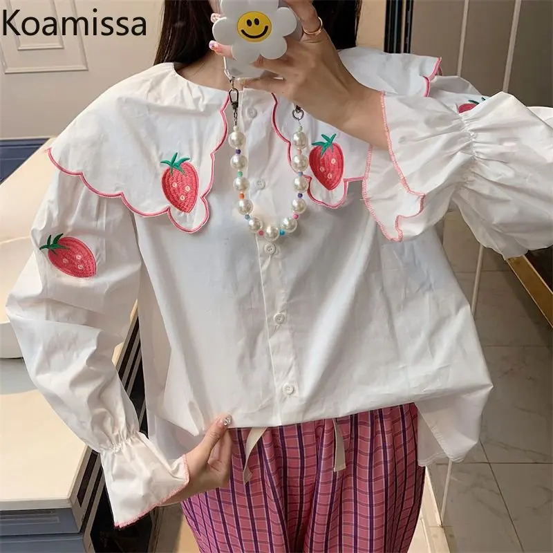

Koamissa Sweet Embroidery Blouse for Women Spring Autumn Lady Long Sleeves Single Breasted Shirt Korean Loose Student Blusas Top